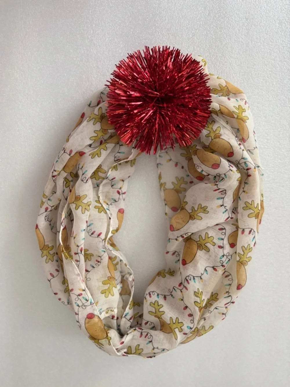 Festive Reindeer Christmas Lights Infinity Scarf Lightweight Holiday Wrap Gift